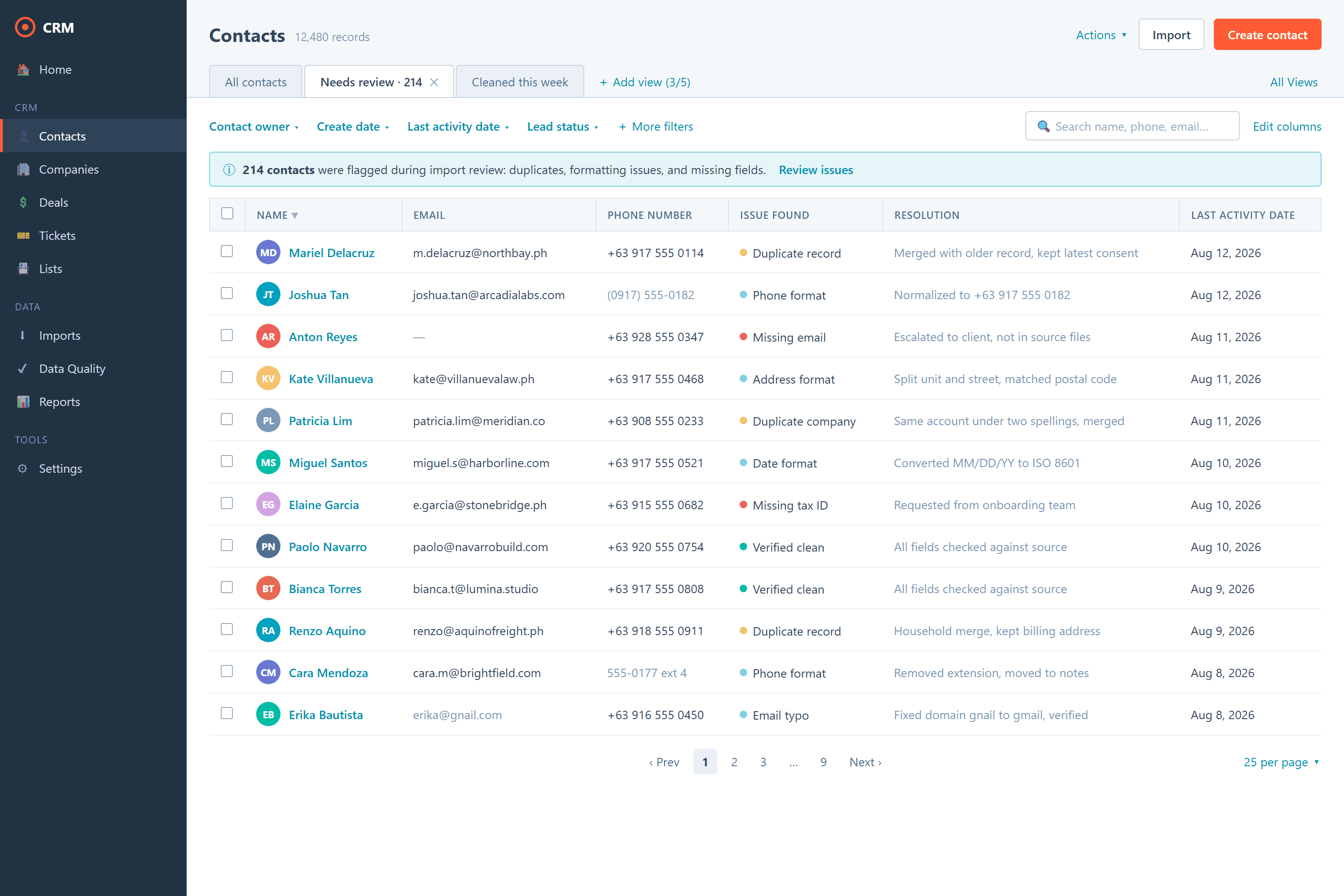 Recreated screenshot: Data Verification