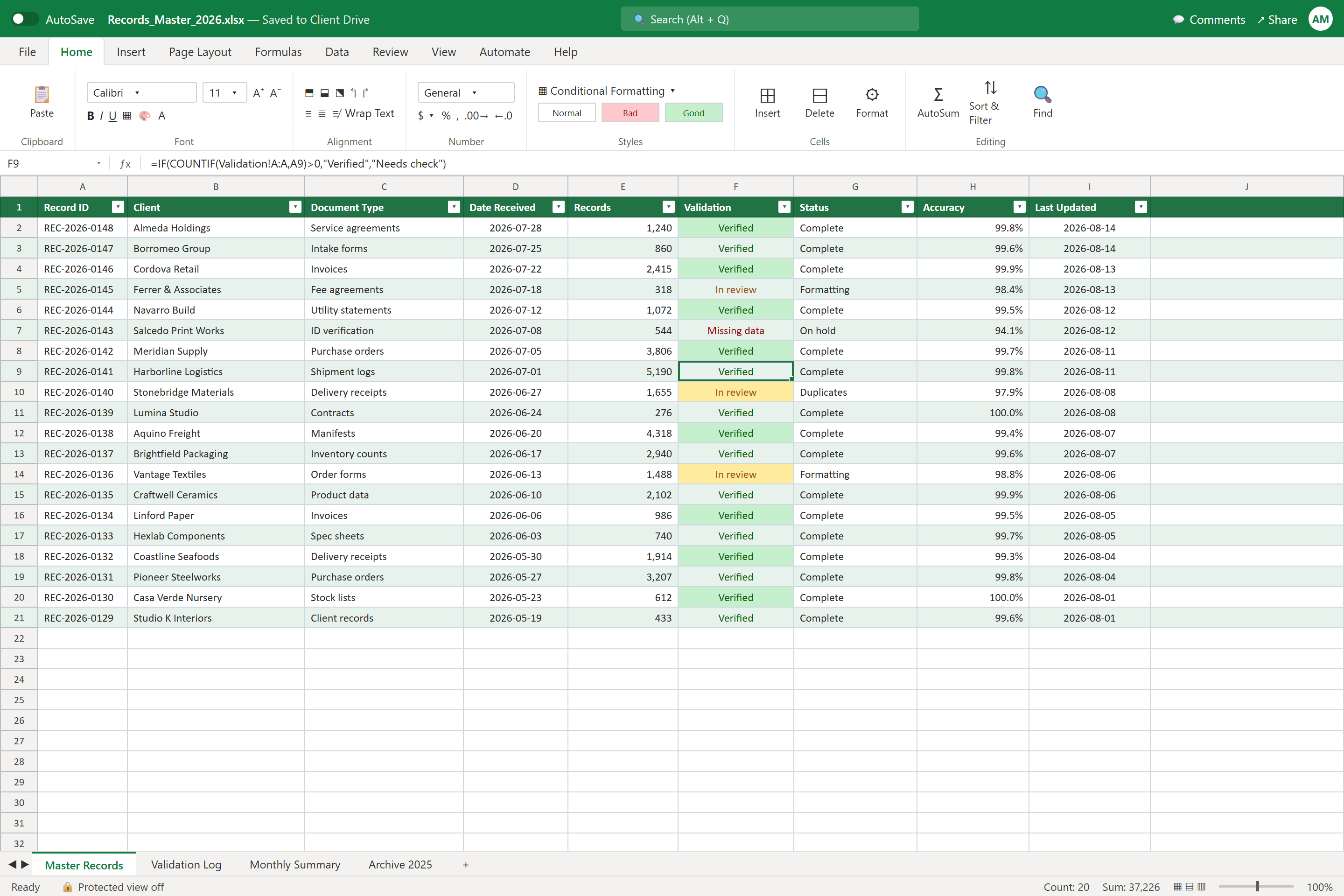 Recreated screenshot: Records Management