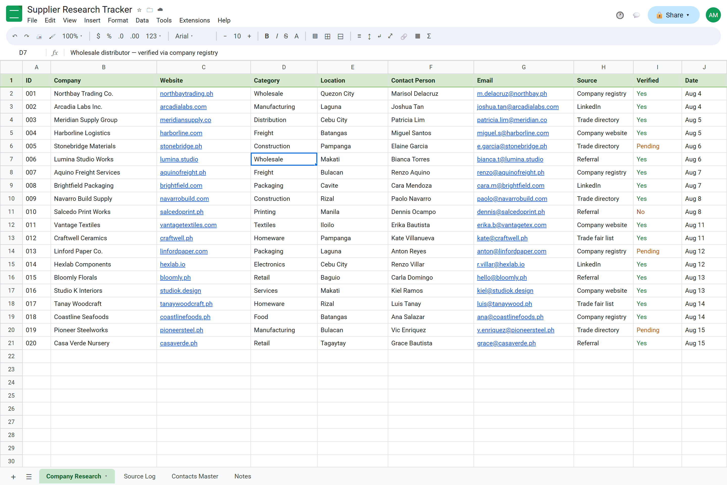 Recreated screenshot: Data Research
